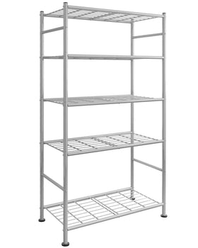 Sakugi 5-tier shelf assembly demonstrates sturdy frame for garage storage.