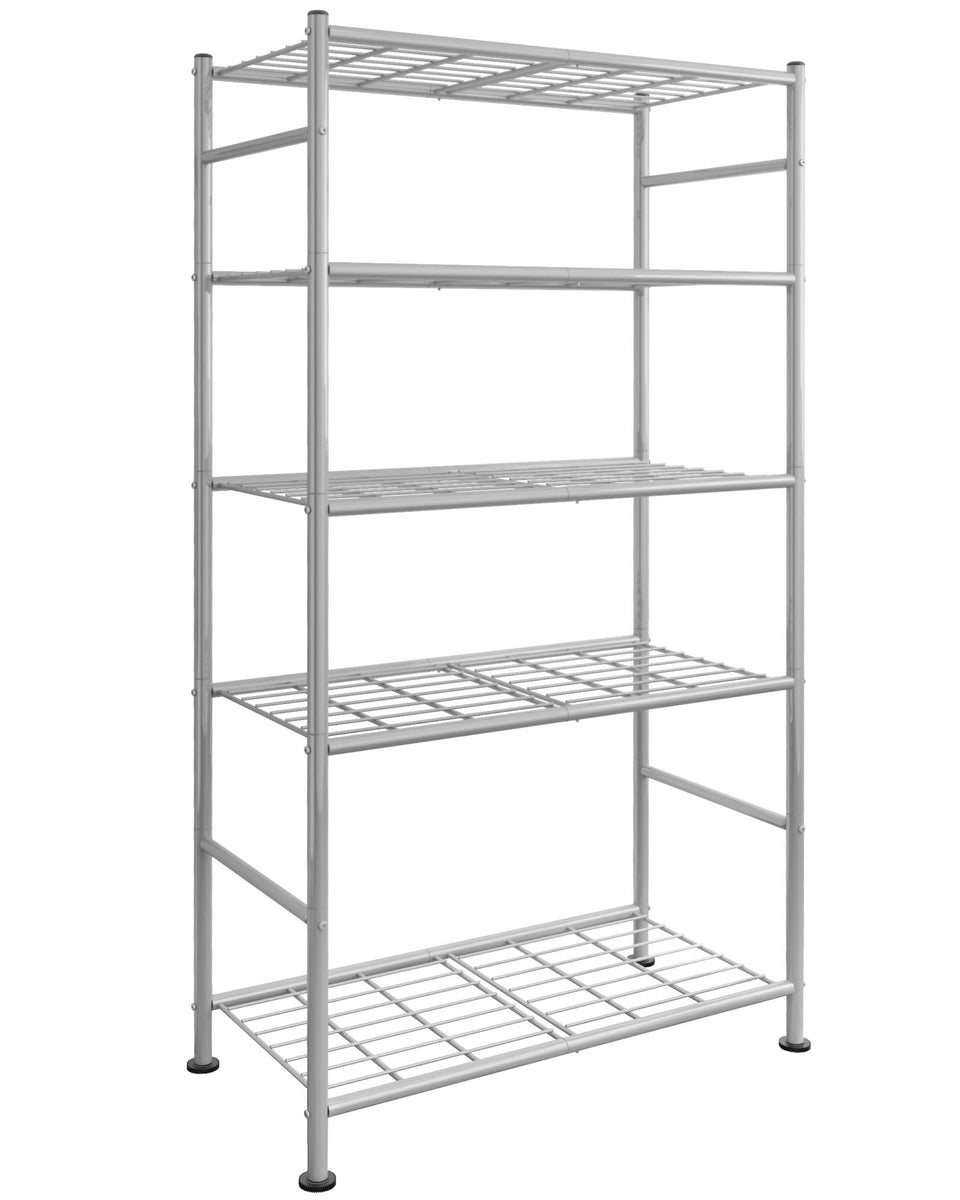 Sakugi 5-tier shelf assembly demonstrates sturdy frame for garage storage.