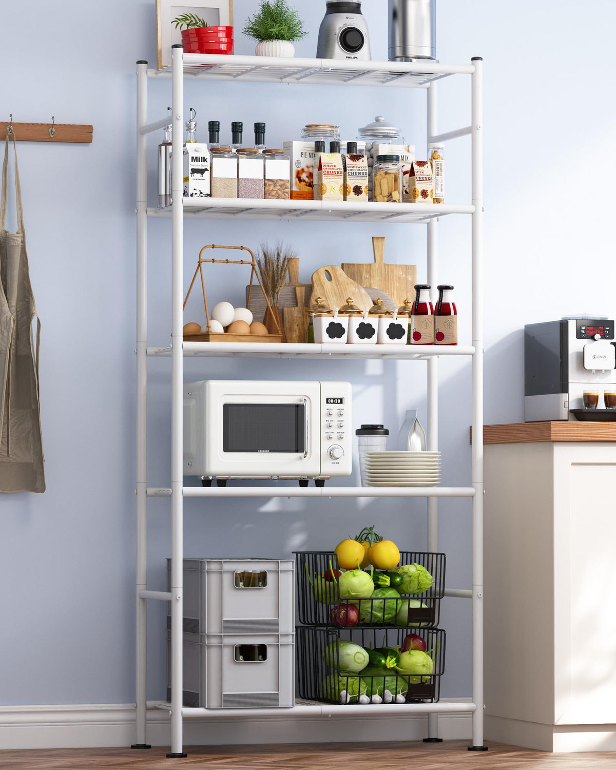 Sakugi heavy-duty shelving unit during assembly, highlighting simple setup with included parts.