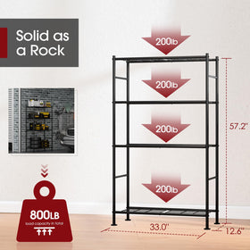 Sakugi heavy-duty shelving with metal tubes for heavy items.