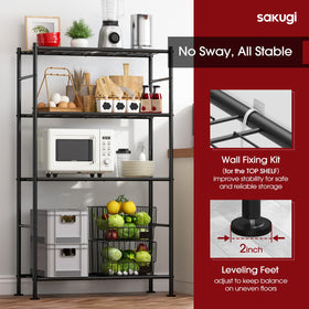 Sakugi leveling feet and wall kit boost stability and safety.
