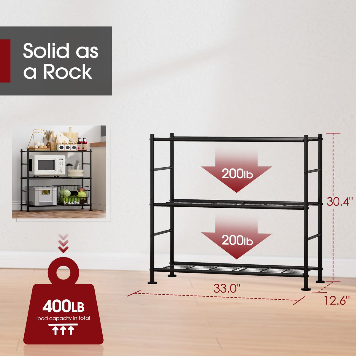 Sakugi 3-tier shelves side view shows durable metal build