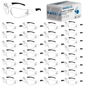 Salfboy clear safety glasses bulk pack with ANSI Z87.1 protection for work.