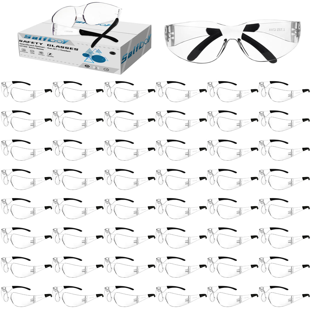 Salfboy clear safety glasses bulk for everyday protection on job sites.