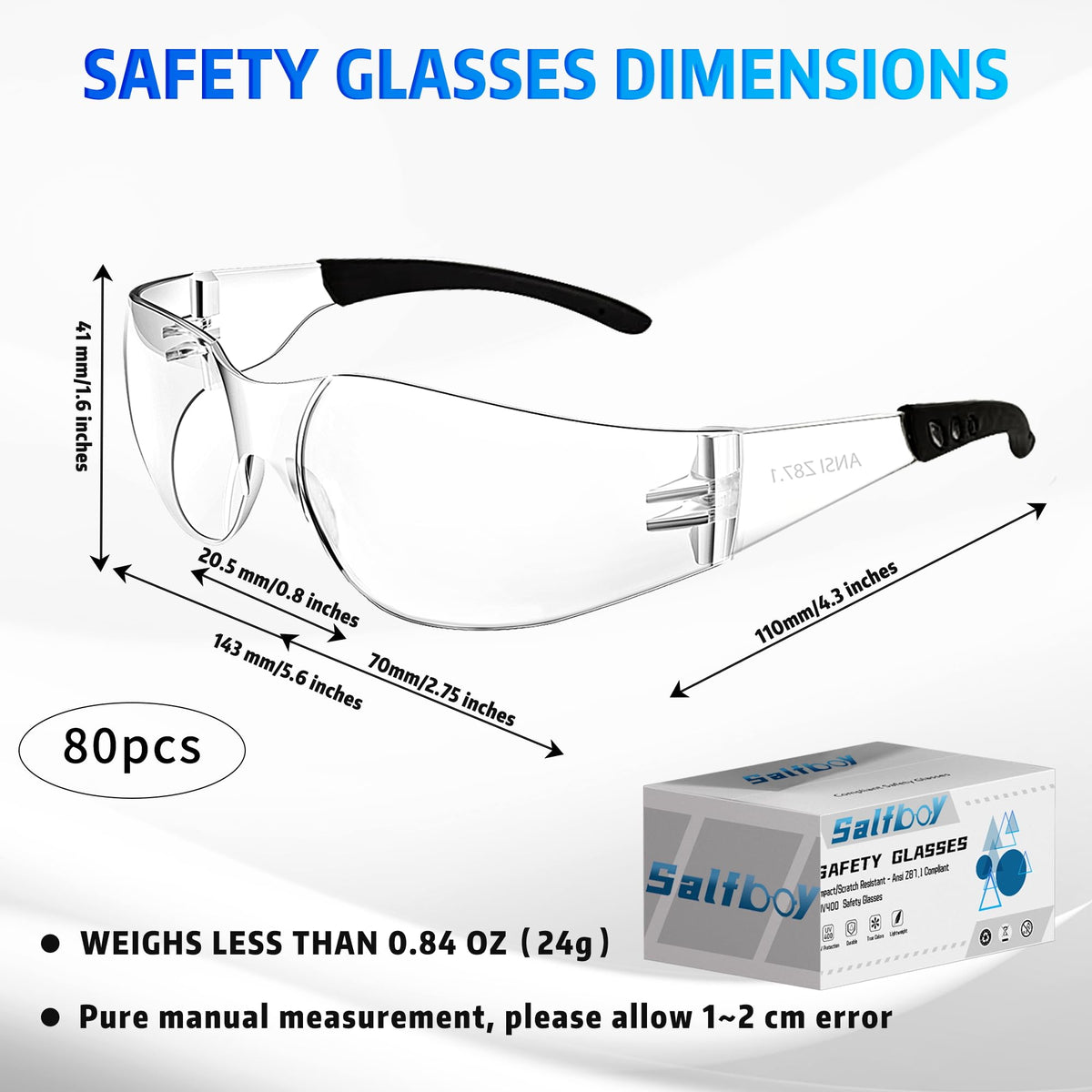 Salfboy clear safety glasses side view showing ergonomic fit