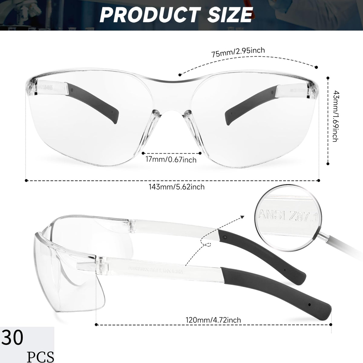 Salfboy Clear Safety Glasses silicone legs skin-friendly for secure fit