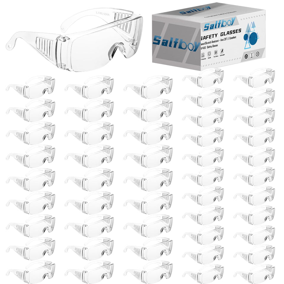 Salfboy safety glasses over eyeglasses with anti-fog protection for daily use.