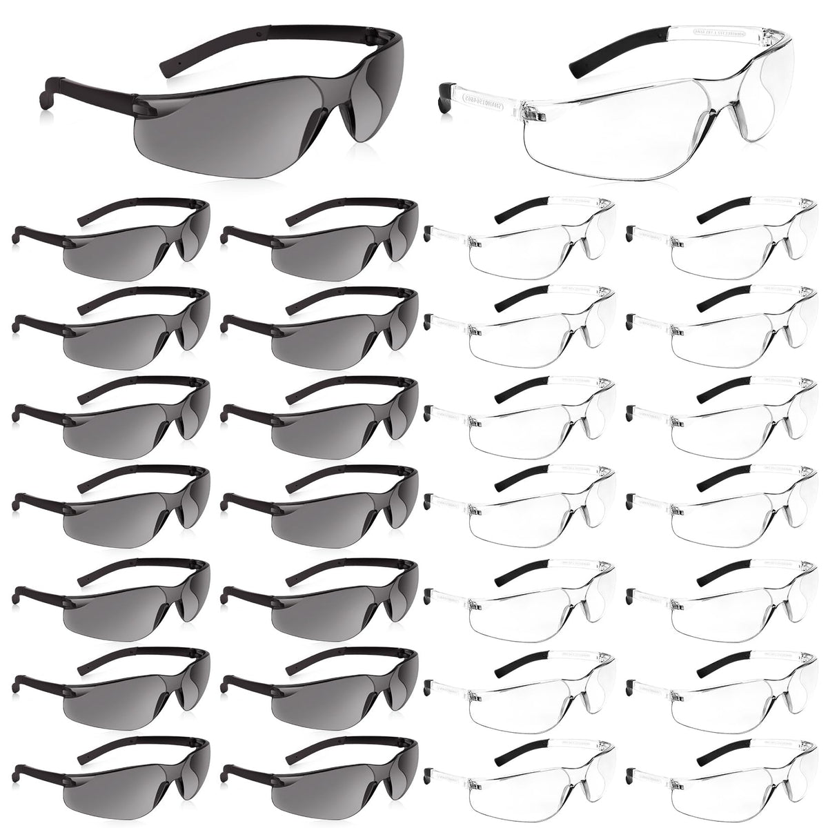Salfboy safety glasses with wraparound clear lenses for broad visibility and eye protection.