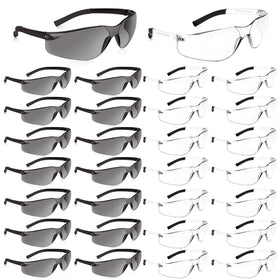 Salfboy safety glasses with wraparound clear lenses for broad visibility and eye protection.