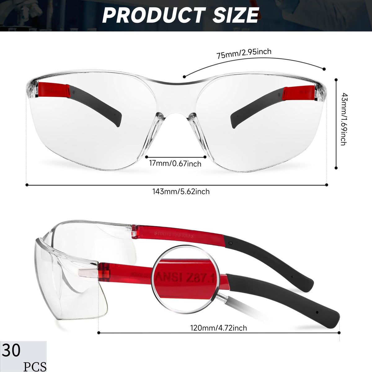 Salfboy wraparound safety glasses ergonomic design for a secure fit.