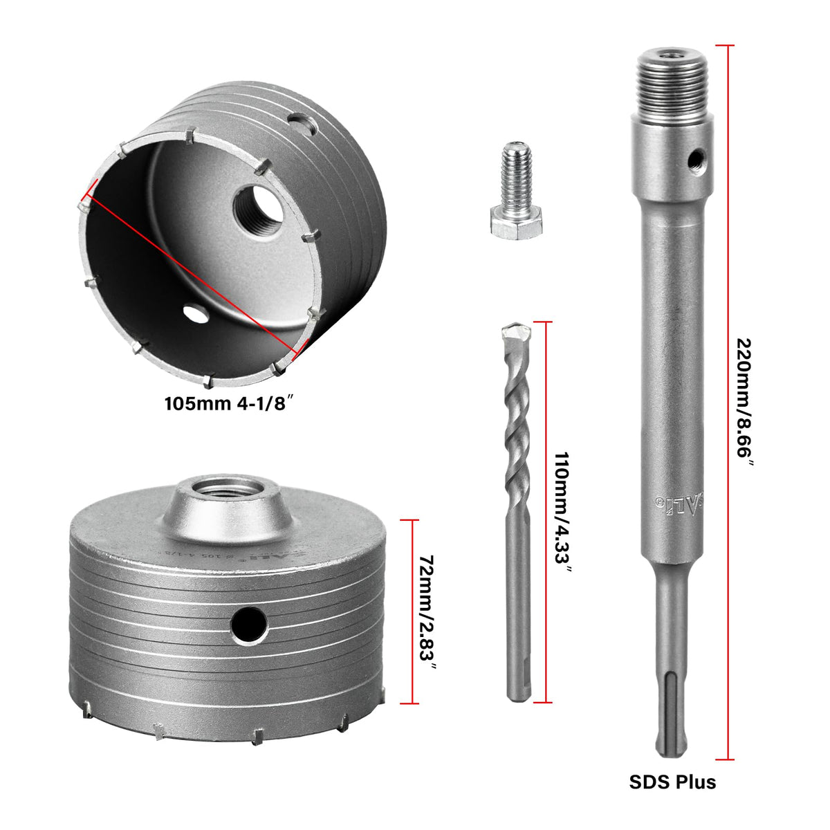 SALI 220mm SDS Plus connecting rod provides solid reach for drilling.