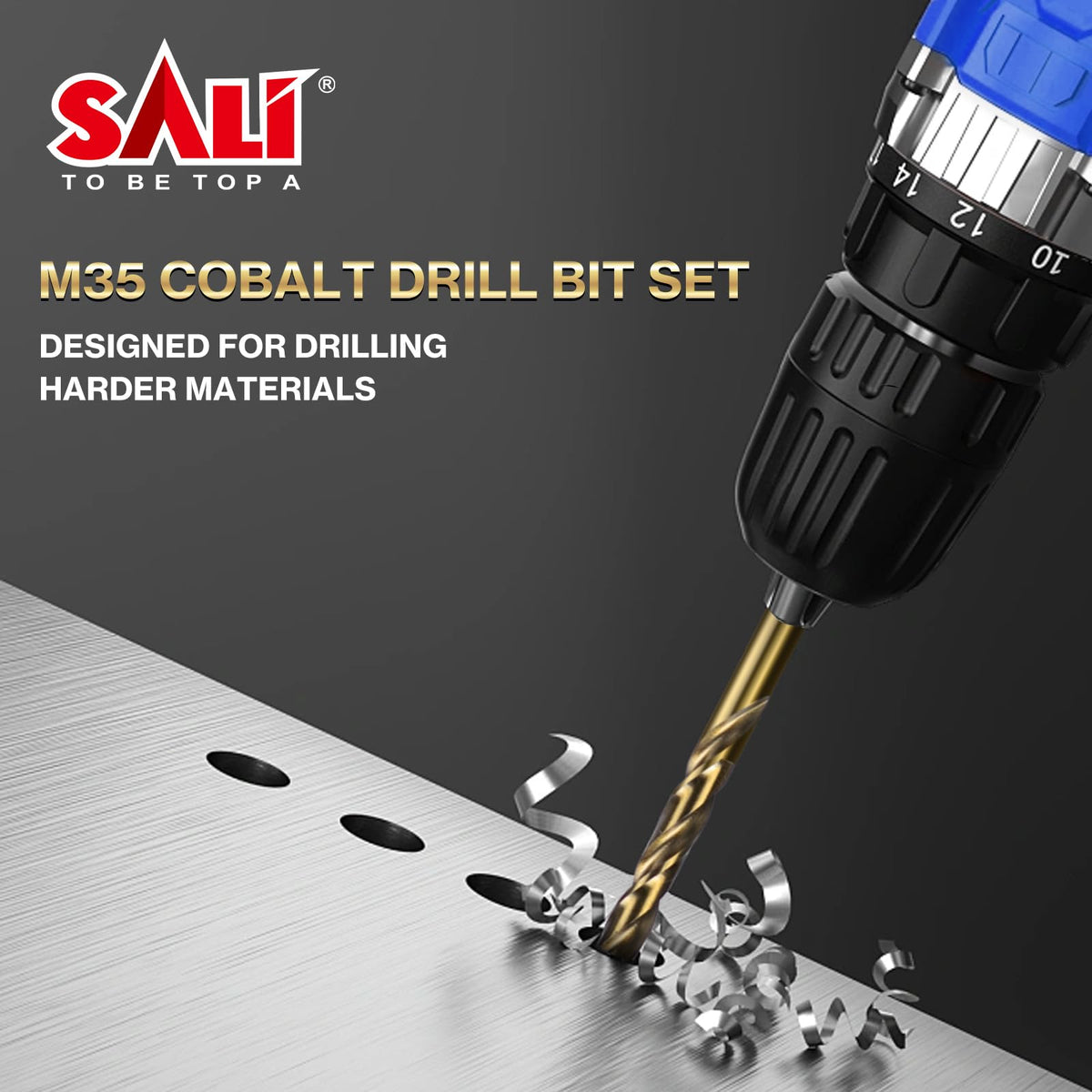 SALI cobalt drill bit set withstand high torque in metal and wood.