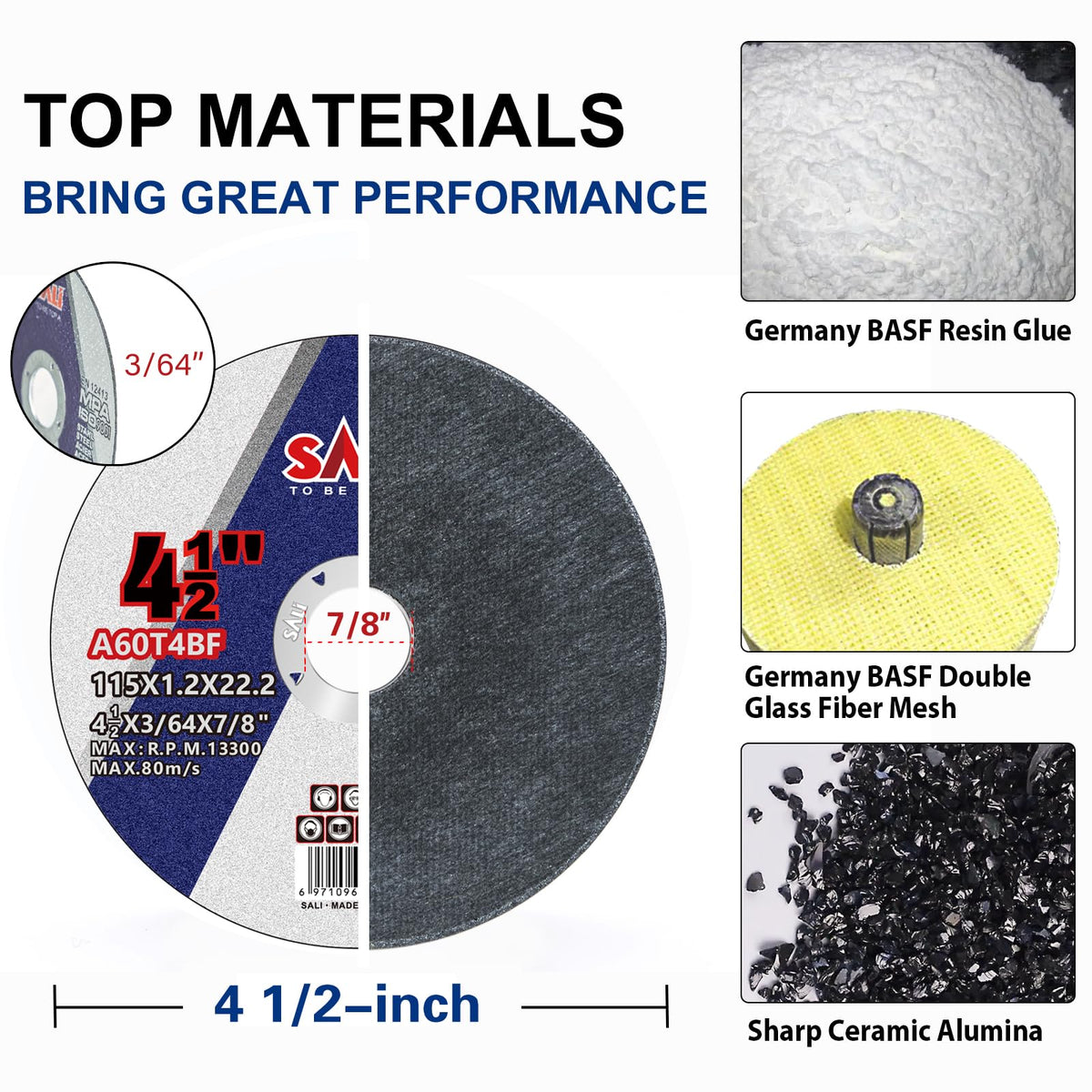 SALI cut-off wheel thin 0.045 inch design enabling burr-free cuts