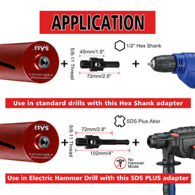 SALI 1/2 inch hex shank adapter attached to core bit for versatility