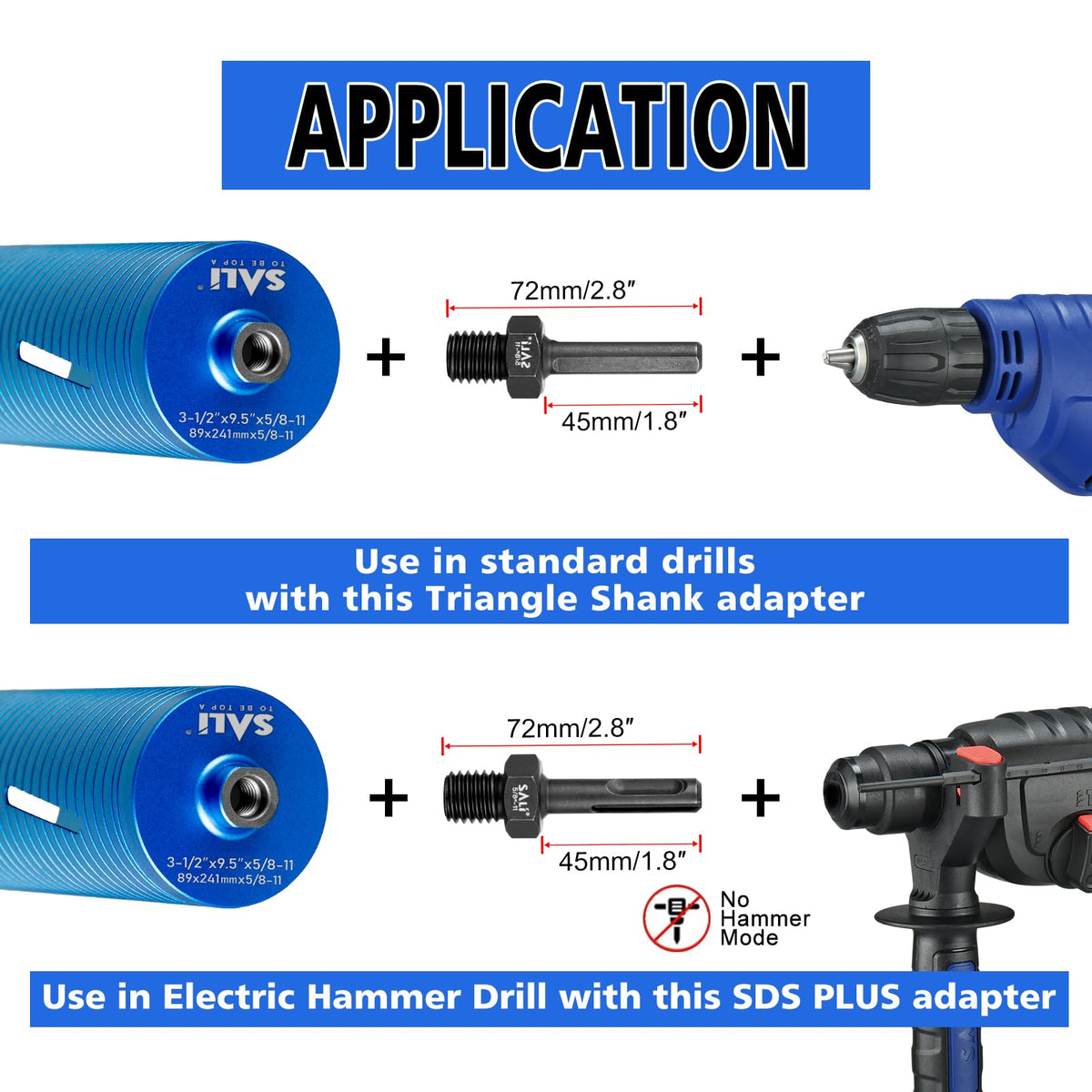 SALI Diamond Core Drill 5-8-11 thread adapter enhances SDS Plus compatibility.