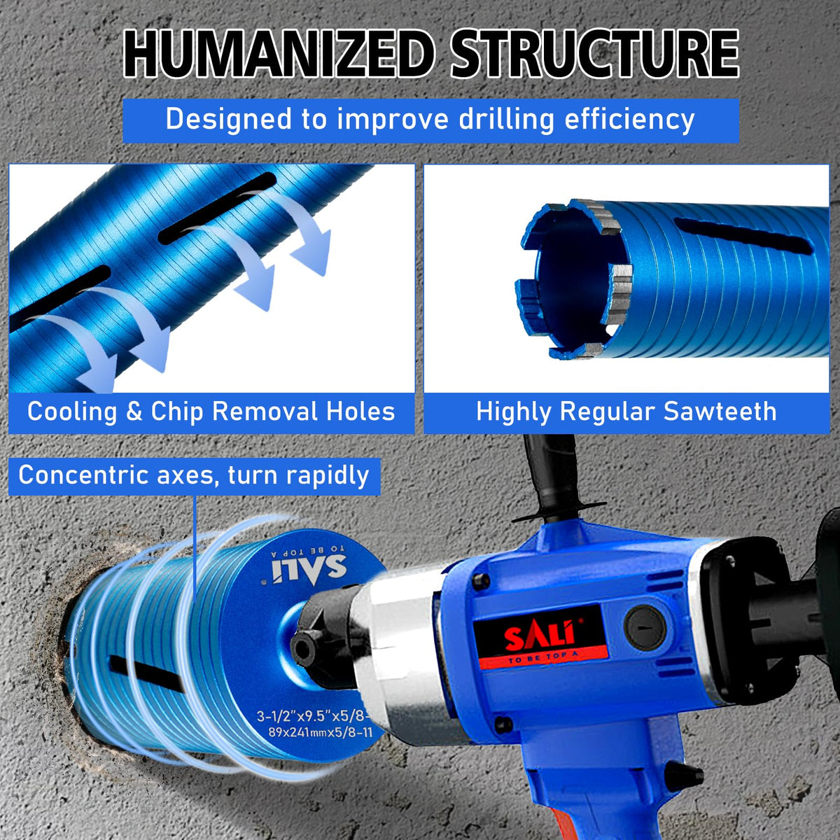 SALI Diamond Core Drill turbo laser-welded segments deliver fast cutting.