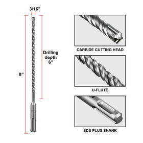 SALI carbide-tipped 3/16 x 8 bit for concrete and brick