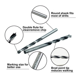 SALI brad-point drill bits drilling into hardwood to show clean, accurate holes.