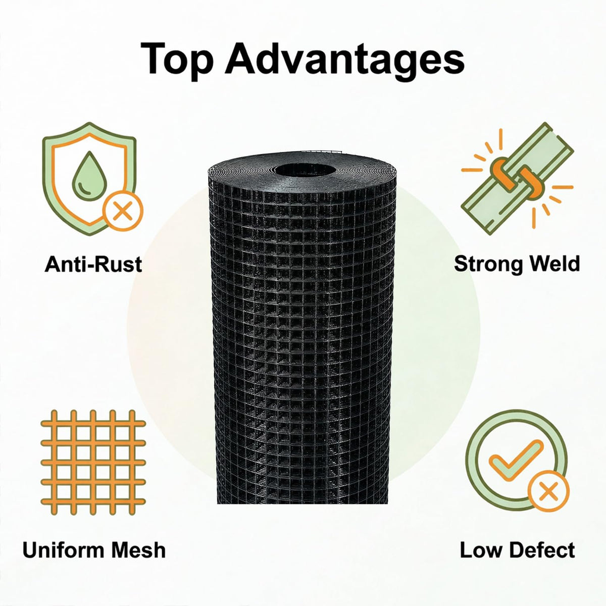 Salmut 19-gauge welded wire with uniform openings for a neat finish.