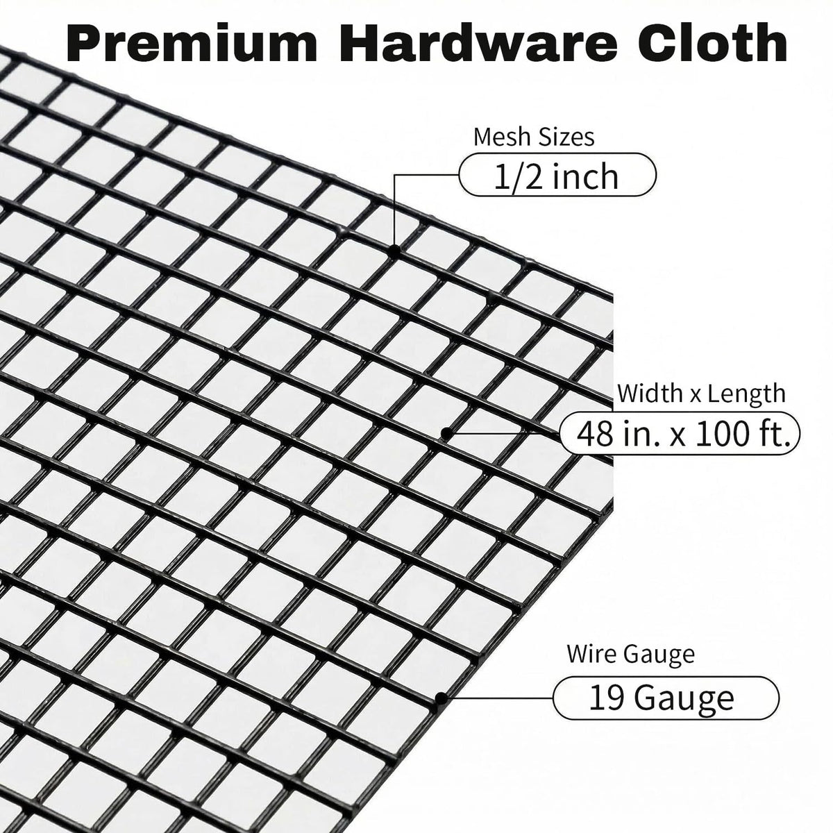 Salmut black hardware cloth 1/2-inch mesh close-up shows uniform welds and durability.
