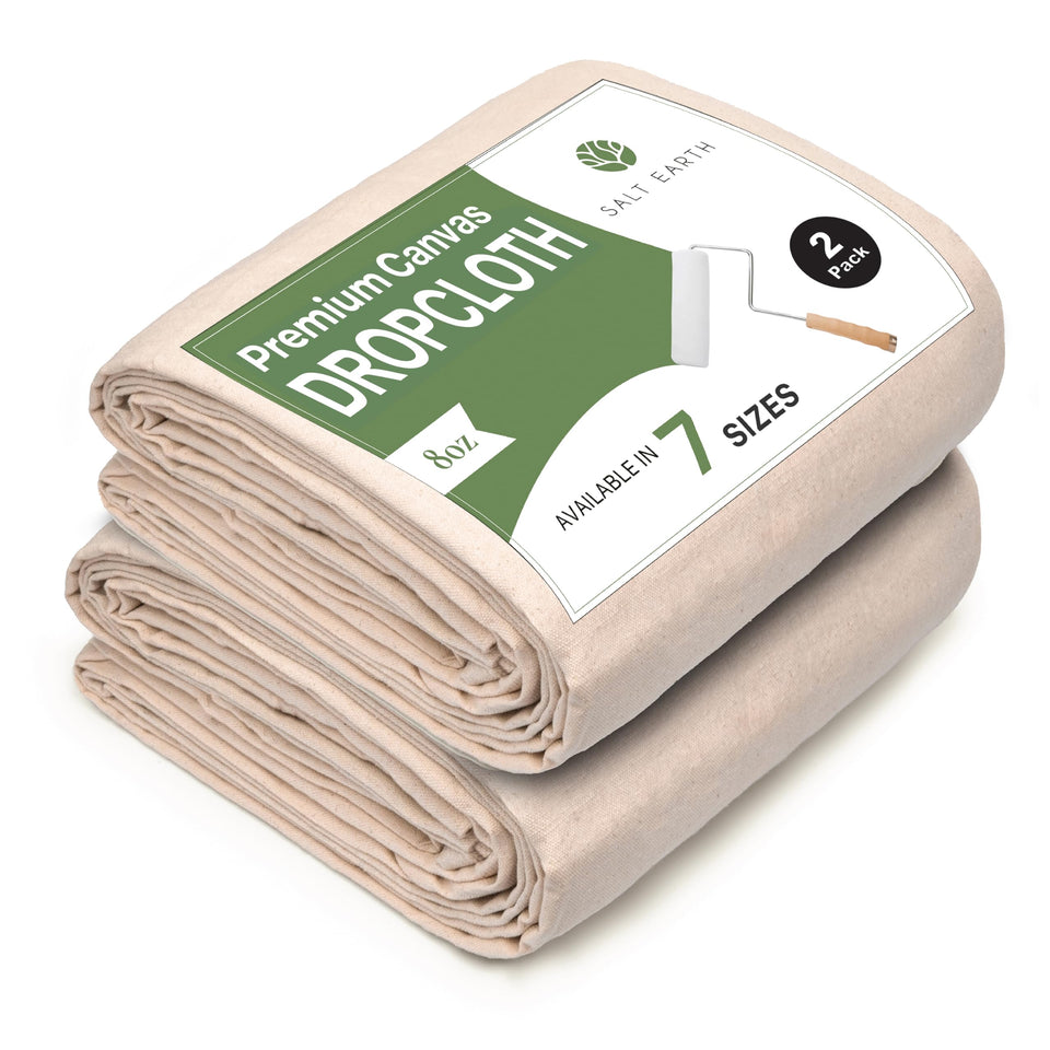 Salt Earth canvas drop cloth 2pcs folded on floor protects surfaces during painting.