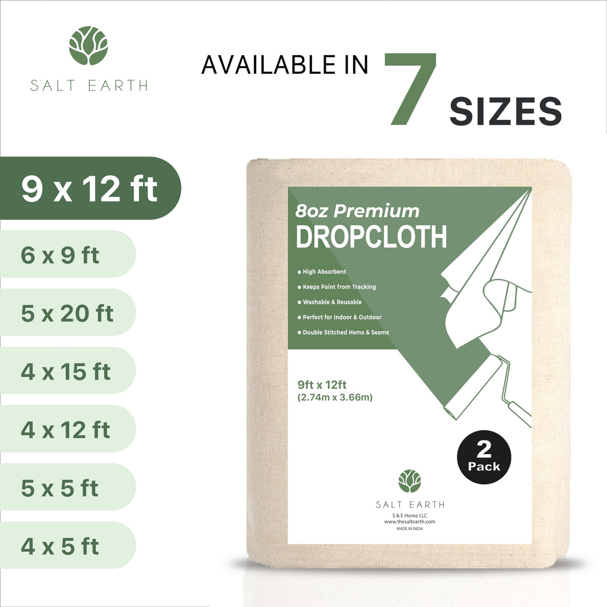 Salt Earth drop cloth 2pcs certified by OEKO-TEX and SA 8000 for safety.