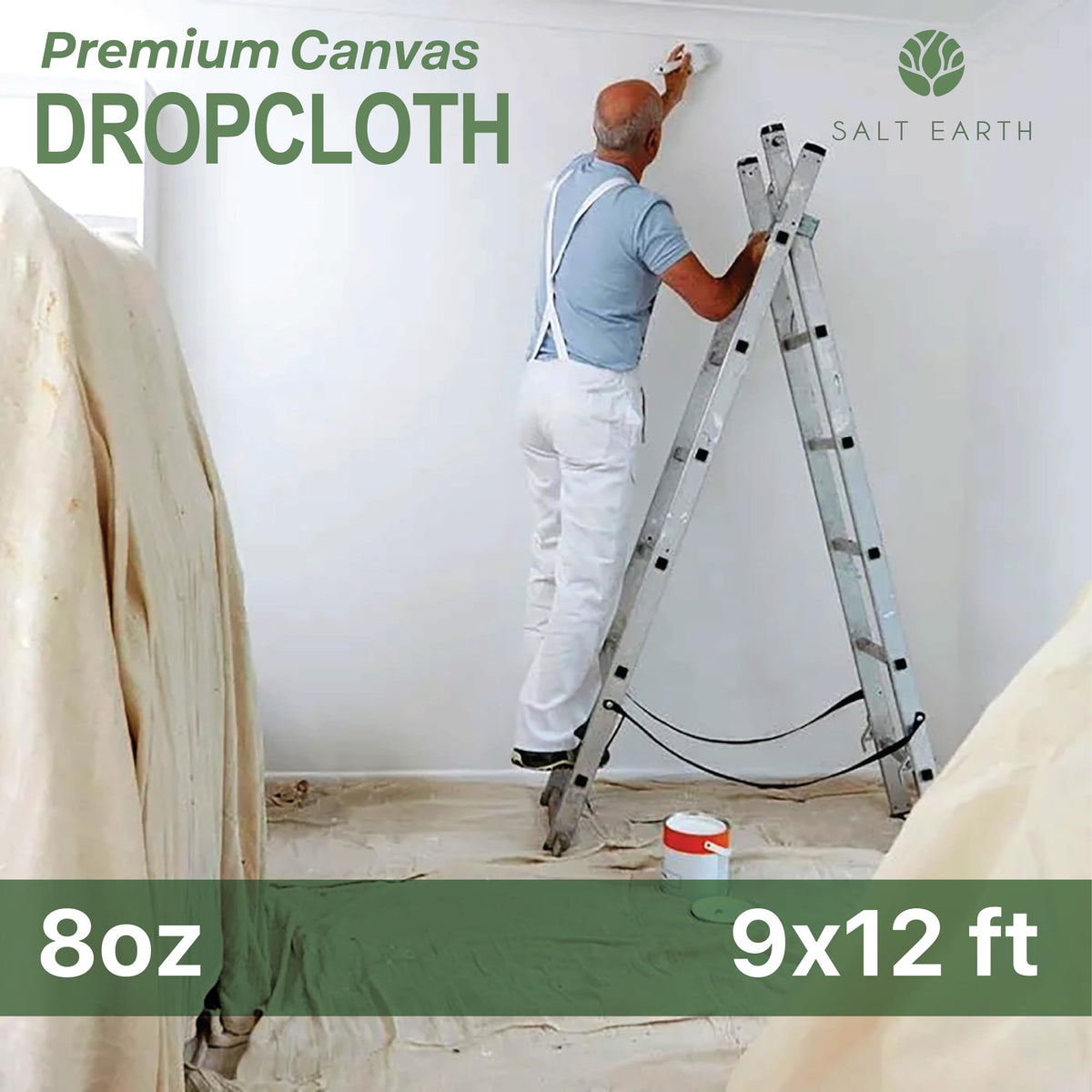 Salt Earth canvas drop cloth with double stitched edges for durability