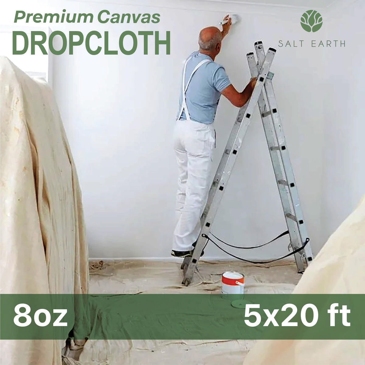 Salt Earth canvas drop cloth shields furniture from spills and dust