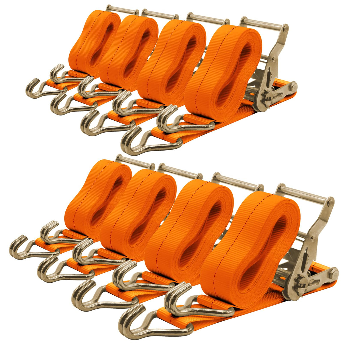 SALUINOKI 8Pack ratchet straps ready for secure flatbed tie-downs.