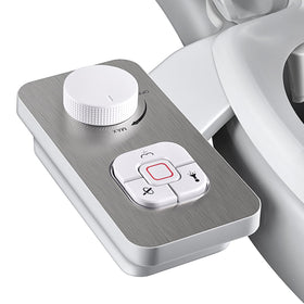 SAMODRA bidet attachment brushed nickel, front view, durable and stylish upgrade.