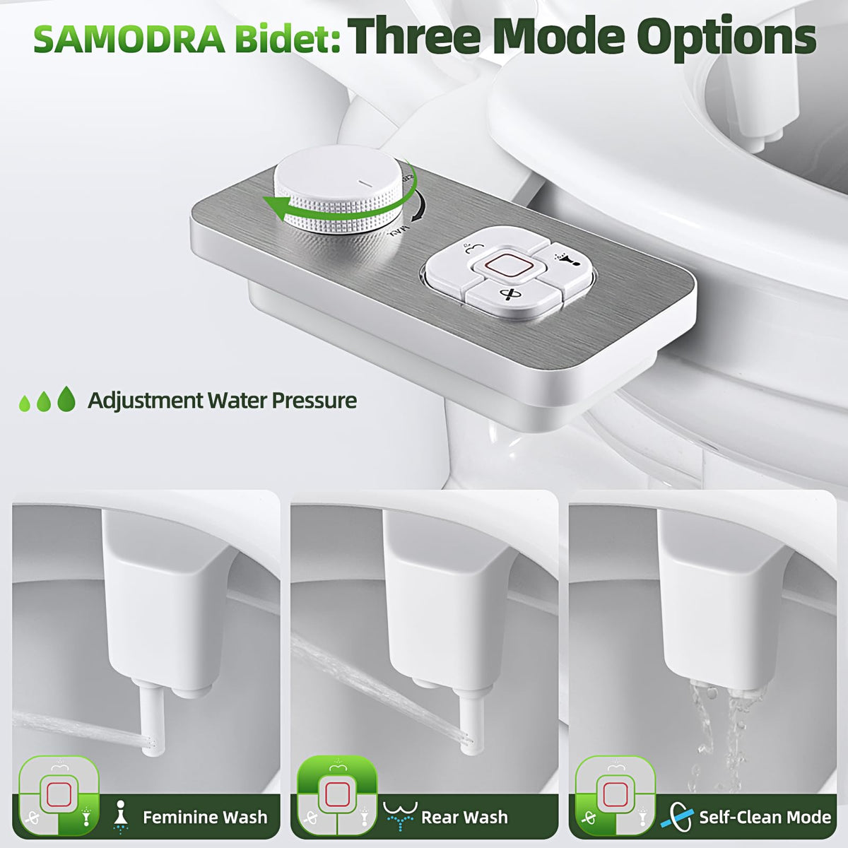 SAMODRA bidet with self-cleaning nozzles for easier maintenance and hygiene.