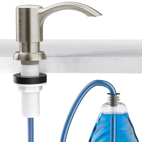 SAMODRA built-in soap dispenser with brushed nickel front view for tidy sinks.