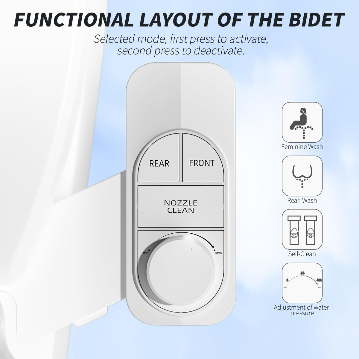 SAMODRA bidet adjustable-pressure knob enabling personalized comfort