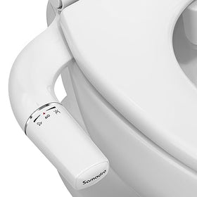 SAMODRA Ultra-Slim Bidet front view shows slim design for easy toilet compatibility and hygiene.