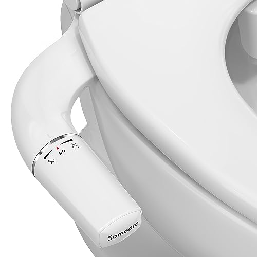 SAMODRA Ultra-Slim Bidet front view shows slim design for easy toilet compatibility and hygiene.