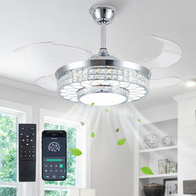 SAMPHON 42in retractable crystal fan blades unfold for a dramatic centerpiece and smooth airflow