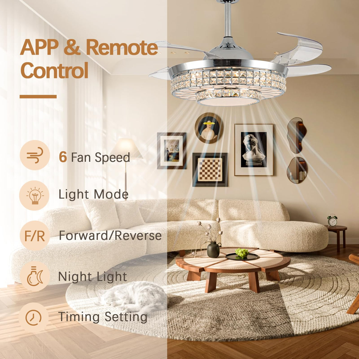 SAMPHON reversible DC motor ensures quiet operation and year-round comfort