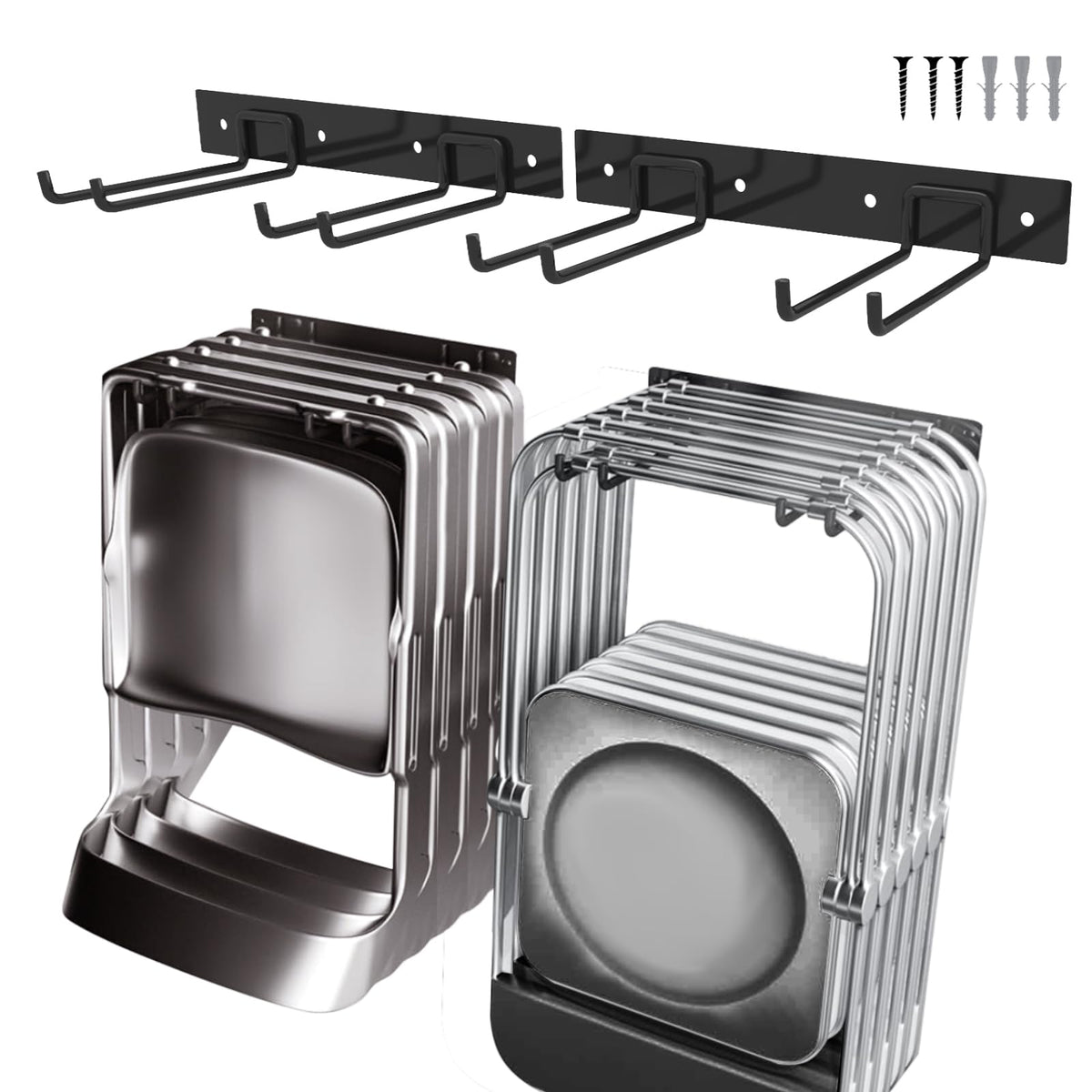 SAMRELAX folding chair storage rack mounted on wall for organized garage spaces