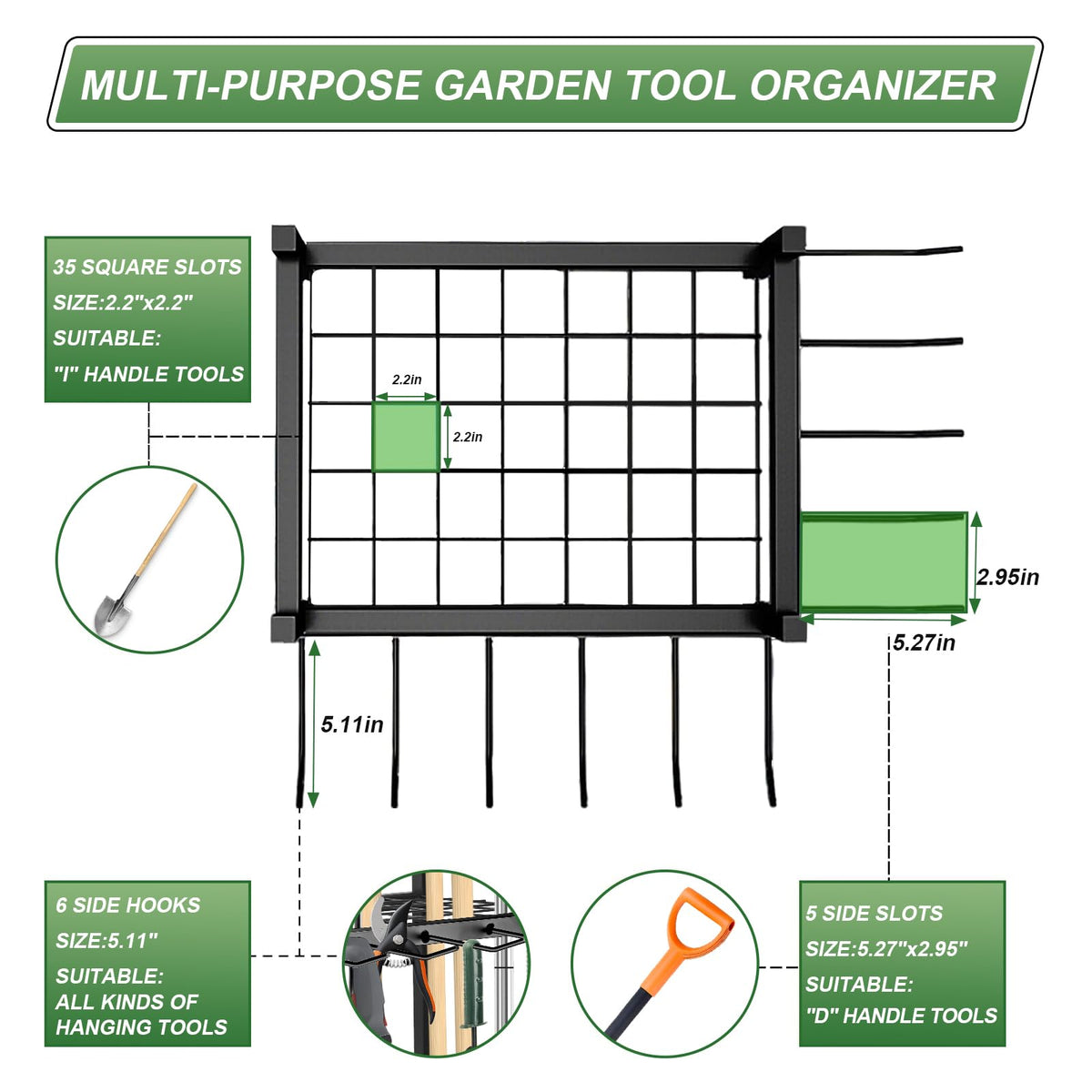 SAMRELAX garden tool rack in a garage corner to save space.
