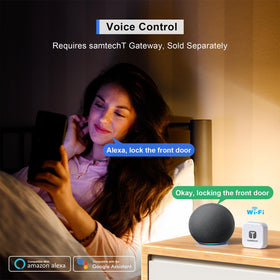 samtechT lock Alexa/Google compatibility via gateway enables voice control.