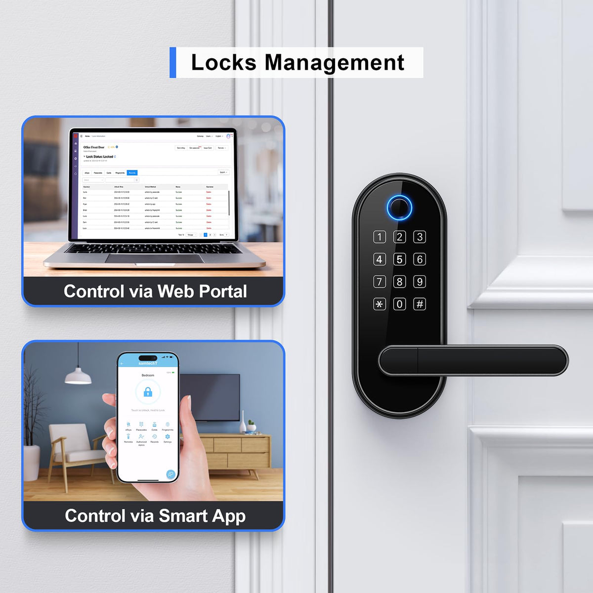 samtechT lock auto-lock provides instant door security after closing.