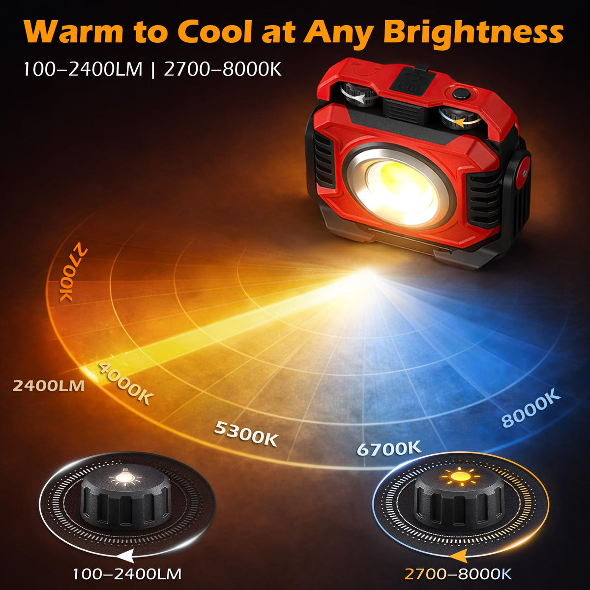 Samyoung magnetic work light with strong magnets for hands-free attachment to metal surfaces.