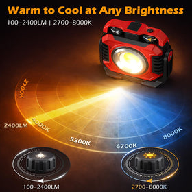 Samyoung magnetic work light with strong magnets for hands-free attachment to metal surfaces.