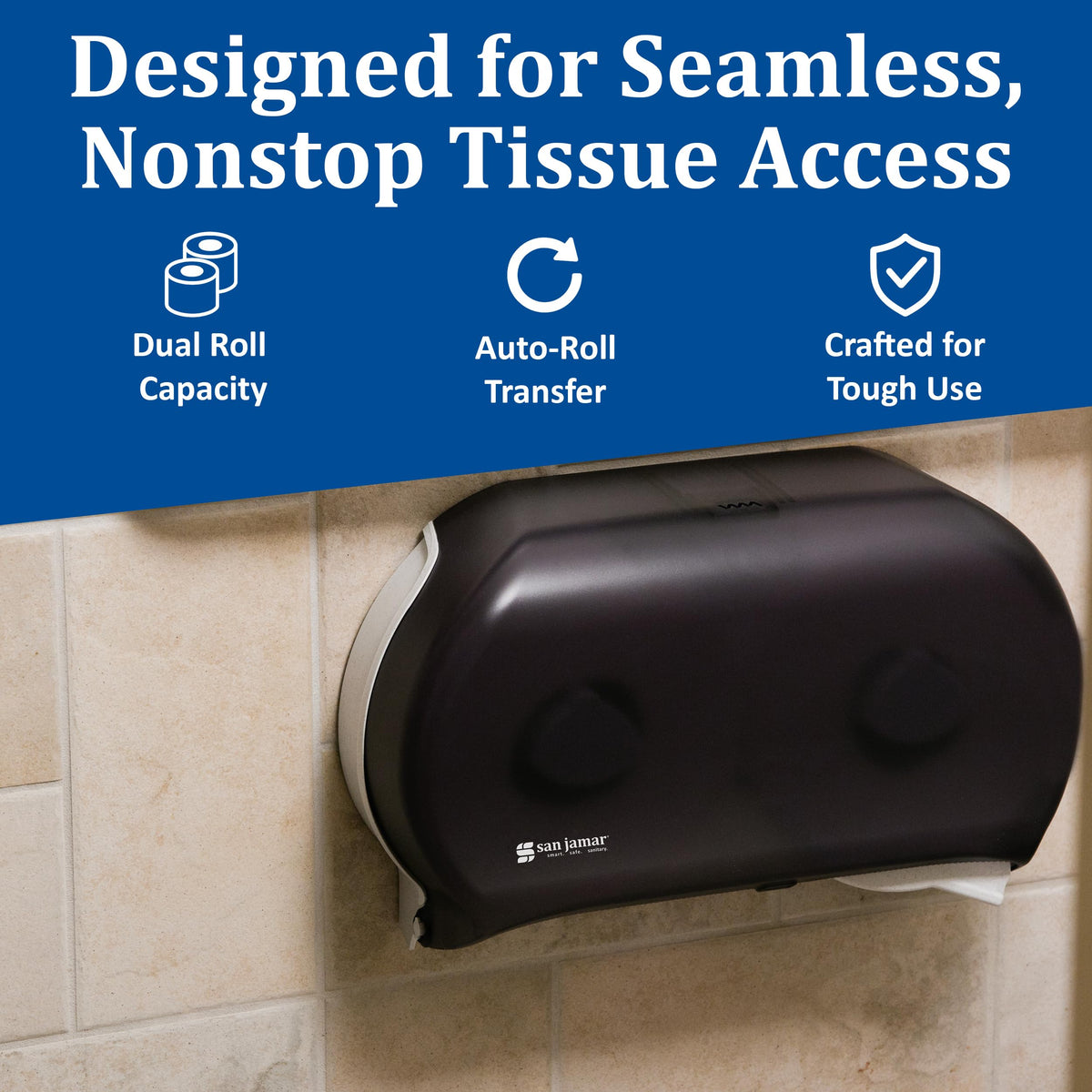 San Jamar SJMR4000TBK translucent cover enables quick level checks.