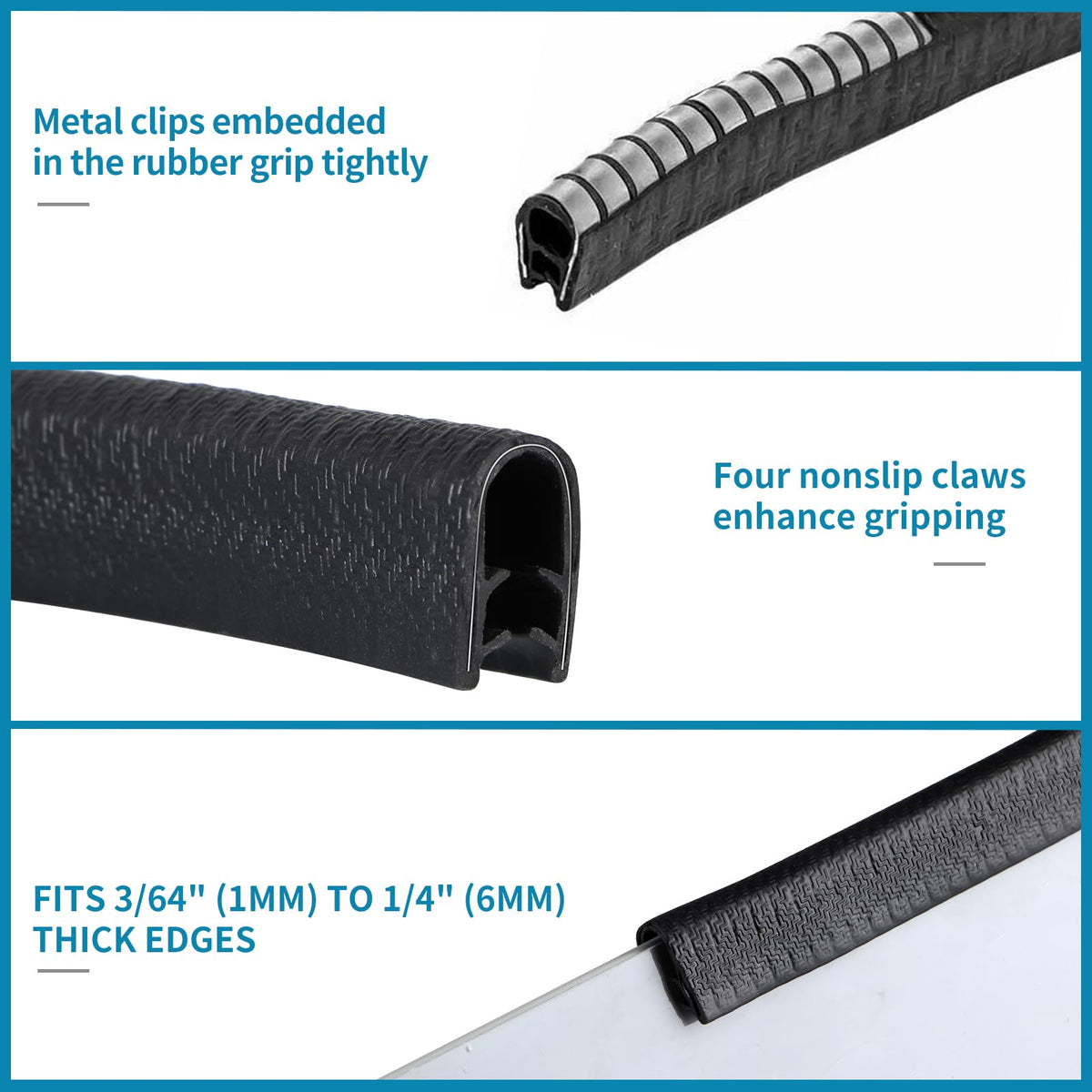 Sanbege adhesive-free edge guard grips 3/64 to 1/4 inch edges.