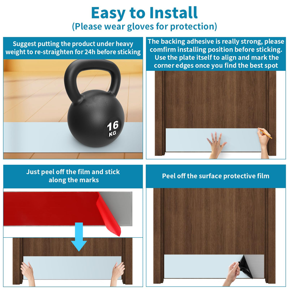 Sanbege 6x30 door kick plate fits 32-inch doors to prevent scuffs and wear.