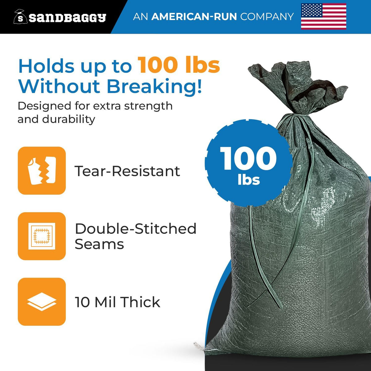 Sandbaggy 50 lb capacity bag supports heavy-duty flood control
