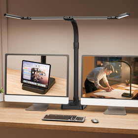 Sandiea LED Desk Lamp with dual heads brightens your work area for detailed tasks.