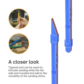 SANDING DETAILER color-coded sticks simplify grit selection for quick setup.