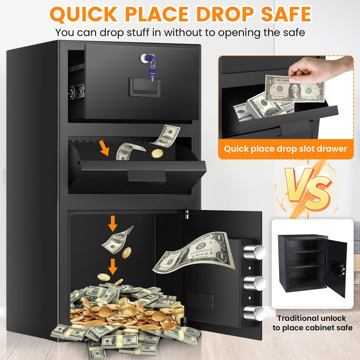 Sanfnz drop safe anti-theft-construction for enhanced security at checkouts.
